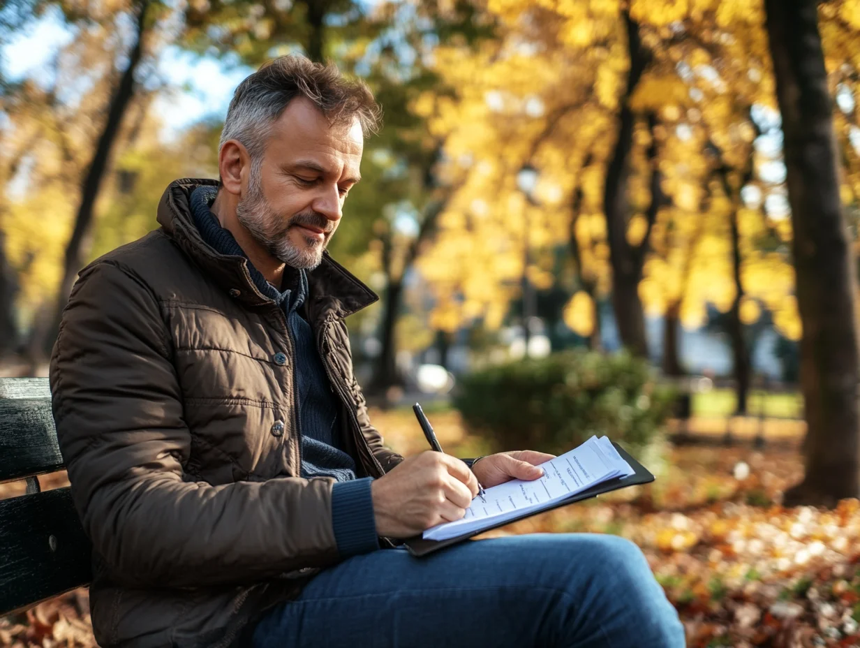 Man comfortably completing loan application on tablet