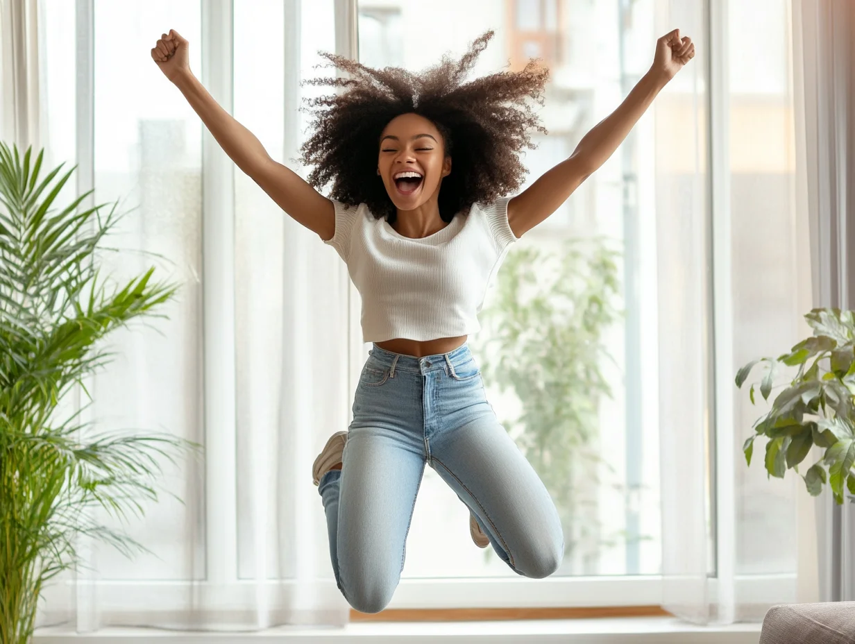 Woman celebrating loan approval success