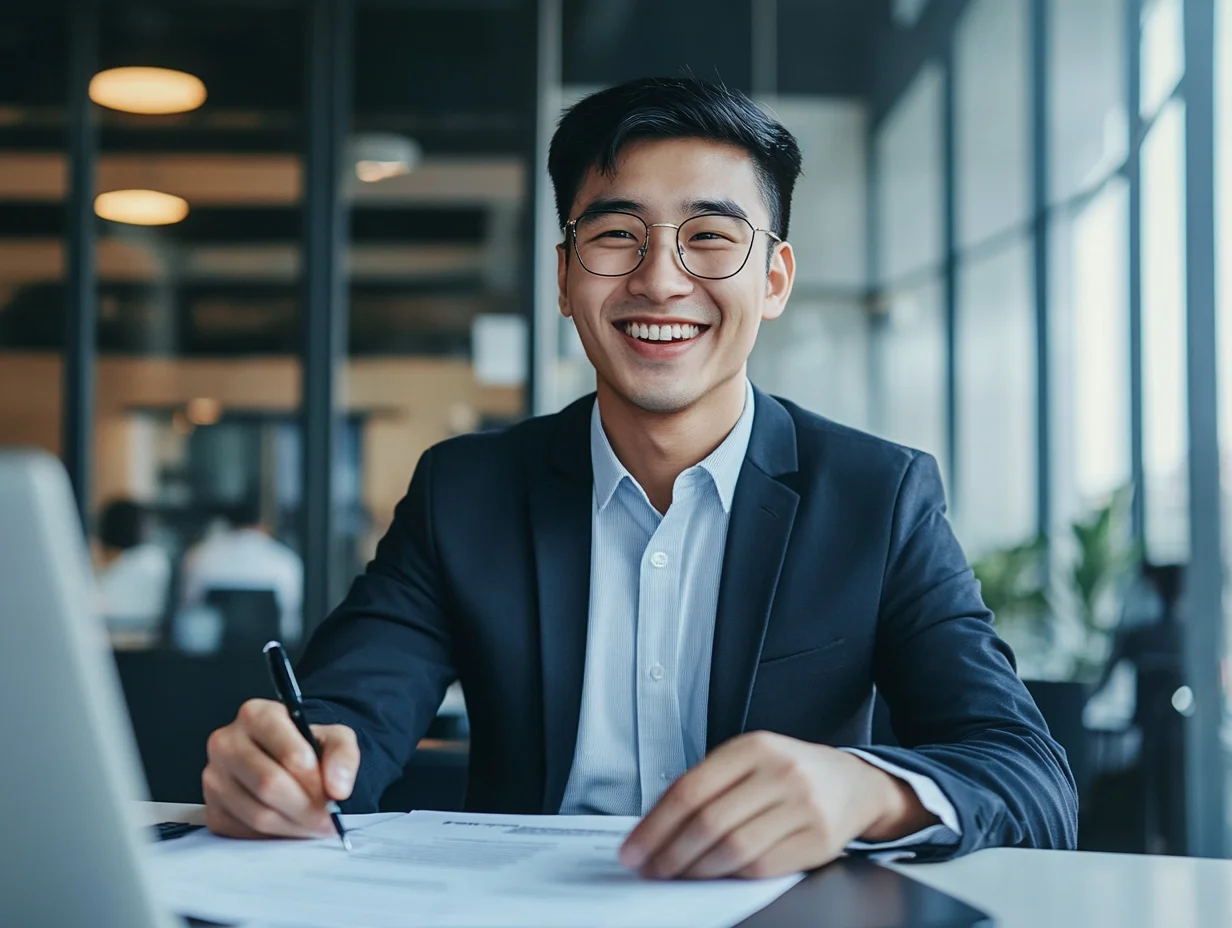 Young man opening savings account for better financial future