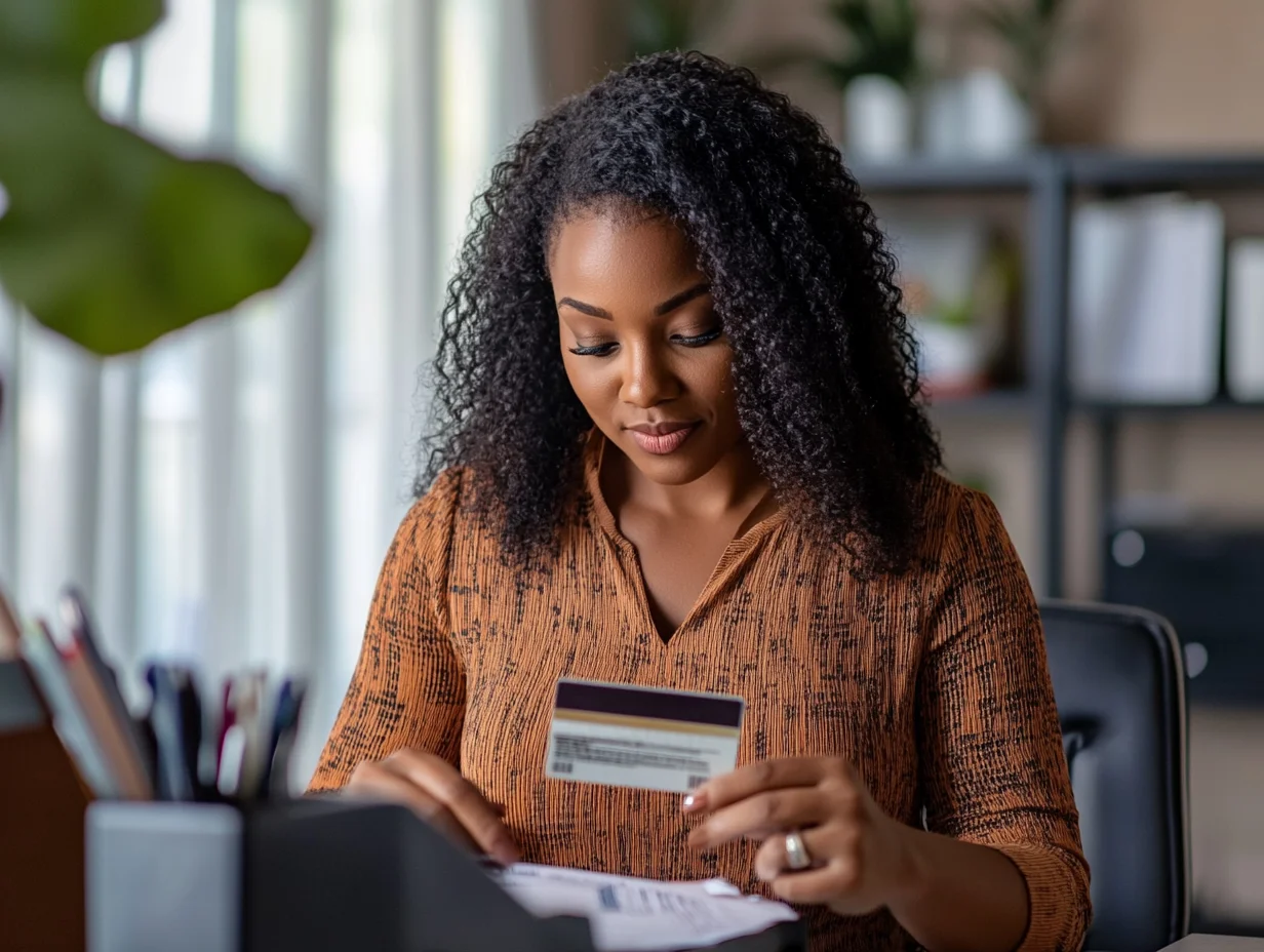 Woman organizing financial documents and taking control