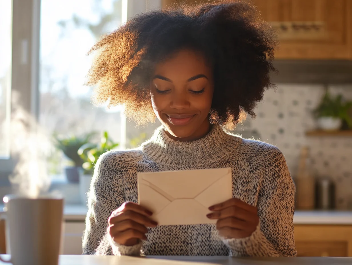 Woman opening loan acceptance letter