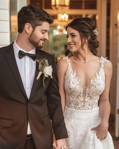 Happy bride and groom on wedding day